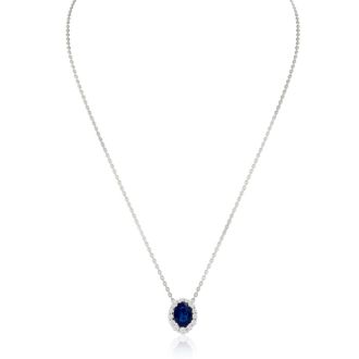 2.90 Carat Fine Quality Sapphire And Diamond Necklace In 14K White Gold