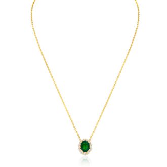 2.90 Carat Fine Quality Emerald And Diamond Necklace In 14K Yellow Gold