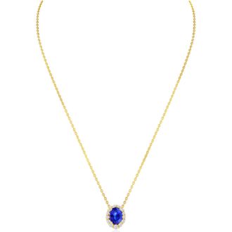 2.90 Carat Fine Quality Tanzanite And Diamond Necklace In 14K Yellow Gold