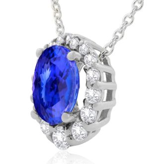 2.90 Carat Fine Quality Tanzanite And Diamond Necklace In 14K White Gold