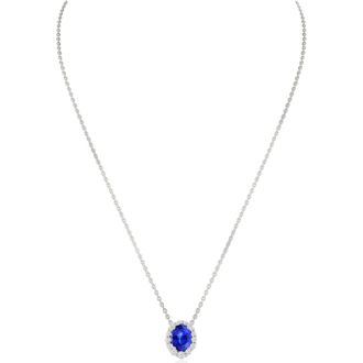 2.90 Carat Fine Quality Tanzanite And Diamond Necklace In 14K White Gold