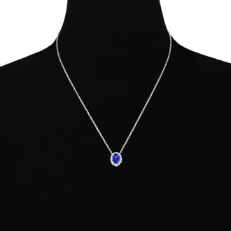 2.90 Carat Fine Quality Tanzanite And Diamond Necklace In 14K White Gold