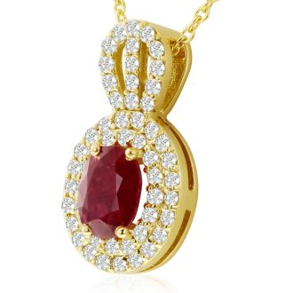 3.50 Carat Fine Quality Ruby And Diamond Necklace In 14K Yellow Gold