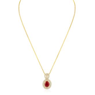 3.50 Carat Fine Quality Ruby And Diamond Necklace In 14K Yellow Gold