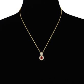 3.50 Carat Fine Quality Ruby And Diamond Necklace In 14K Yellow Gold