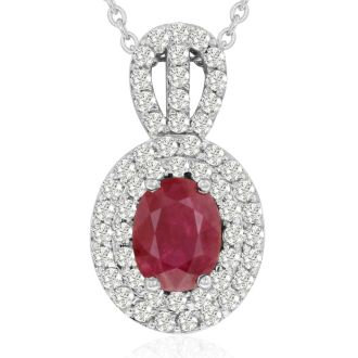 3.50 Carat Fine Quality Ruby And Diamond Necklace In 14K White Gold