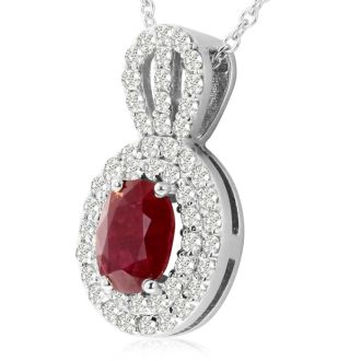 3.50 Carat Fine Quality Ruby And Diamond Necklace In 14K White Gold
