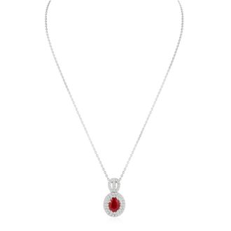3.50 Carat Fine Quality Ruby And Diamond Necklace In 14K White Gold