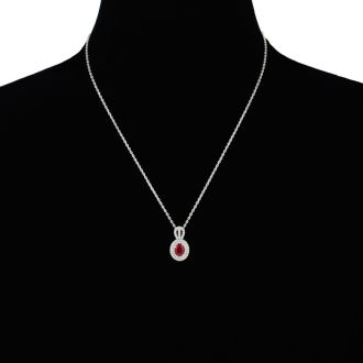 3.50 Carat Fine Quality Ruby And Diamond Necklace In 14K White Gold