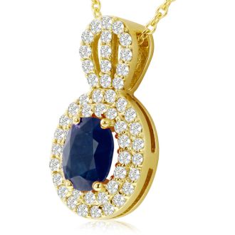 3.50 Carat Fine Quality Sapphire And Diamond Necklace In 14K Yellow Gold