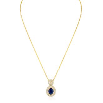 3.50 Carat Fine Quality Sapphire And Diamond Necklace In 14K Yellow Gold