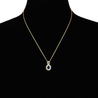 3.50 Carat Fine Quality Sapphire And Diamond Necklace In 14K Yellow Gold