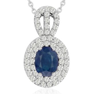 3.50 Carat Fine Quality Sapphire And Diamond Necklace In 14K White Gold