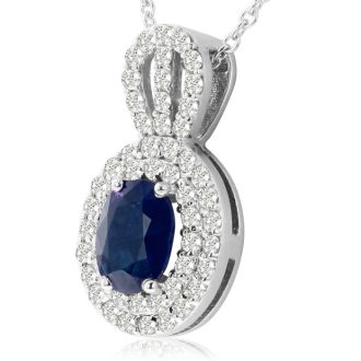 3.50 Carat Fine Quality Sapphire And Diamond Necklace In 14K White Gold
