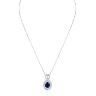 3.50 Carat Fine Quality Sapphire And Diamond Necklace In 14K White Gold