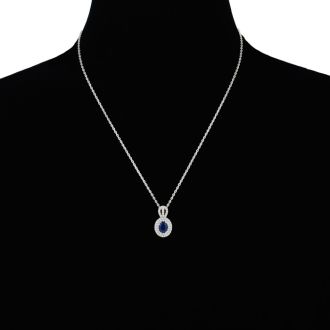 3.50 Carat Fine Quality Sapphire And Diamond Necklace In 14K White Gold