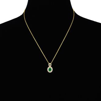 3-1/2 Carat Oval Shape Emerald Necklaces With Diamonds In 14 Karat Yellow Gold, 18 Inch Chain