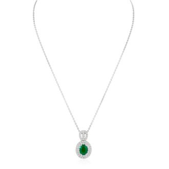 3.50 Carat Fine Quality Emerald And Diamond Necklace In 14K White Gold