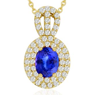 3.50 Carat Fine Quality Tanzanite And Diamond Necklace In 14K Yellow Gold