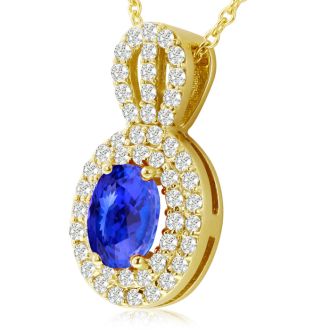3.50 Carat Fine Quality Tanzanite And Diamond Necklace In 14K Yellow Gold