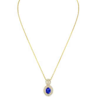 3.50 Carat Fine Quality Tanzanite And Diamond Necklace In 14K Yellow Gold