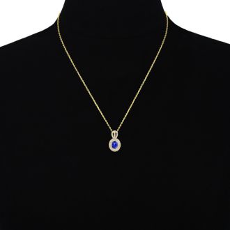 3.50 Carat Fine Quality Tanzanite And Diamond Necklace In 14K Yellow Gold