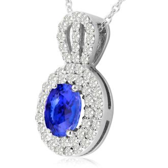3.50 Carat Fine Quality Tanzanite And Diamond Necklace In 14K White Gold