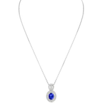 3.50 Carat Fine Quality Tanzanite And Diamond Necklace In 14K White Gold