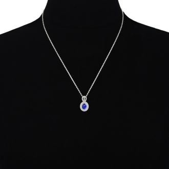 3.50 Carat Fine Quality Tanzanite And Diamond Necklace In 14K White Gold