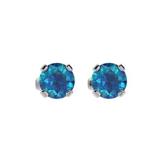 Nearly 1 Carat Blue Diamond Stud Earrings In 14 Karat White Gold.  Amazing New Size. Crazy Low Price!