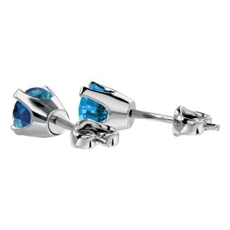 Nearly 1 Carat Blue Diamond Stud Earrings In White Gold
