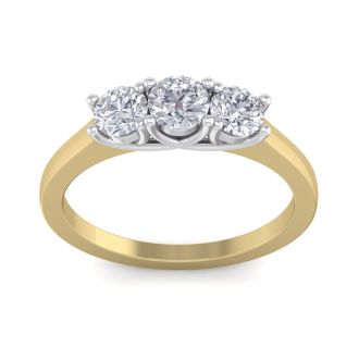 1 Carat Three Diamond Ring In Yellow Gold