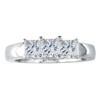 1ct Princess Cut Three Diamond Ring in 14k White Gold, G/H Color VS Clarity