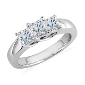 1ct Princess Cut Three Diamond Ring in 14k White Gold, G/H Color VS Clarity
