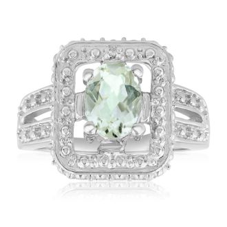 1 1/4 Carat Oval Shape Green amethyst and Diamond Ring In Sterling Silver