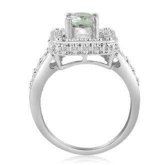 1 1/4 Carat Oval Shape Green amethyst and Diamond Ring In Sterling Silver