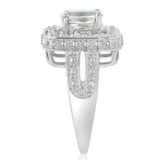 1 1/4 Carat Oval Shape Green amethyst and Diamond Ring In Sterling Silver