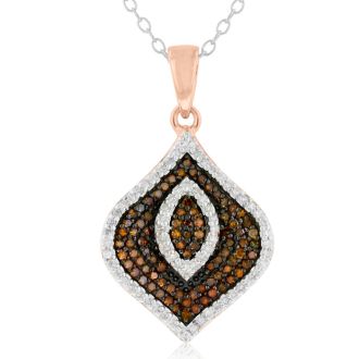 1/2ct Champagne and White Diamond Swirl Necklace In 14 Karat Rose Gold Plated 925 Silver
