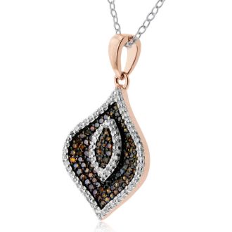 1/2ct Champagne and White Diamond Swirl Necklace In 14 Karat Rose Gold Plated 925 Silver
