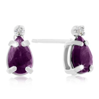 1ct Pear Amethyst and Diamond Earrings in 14k White Gold