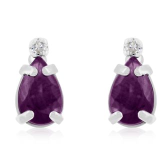 1ct Pear Amethyst and Diamond Earrings in 14k White Gold