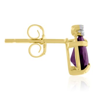 1 1/4ct Pear Amethyst and Diamond Earrings in 14k Yellow Gold