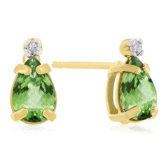 1 1/4ct Pear Peridot and Diamond Earrings in 14k Yellow Gold