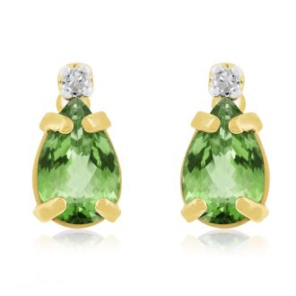 1 1/4ct Pear Peridot and Diamond Earrings in 14k Yellow Gold