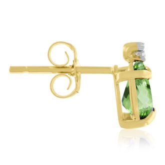 1 1/4ct Pear Peridot and Diamond Earrings in 14k Yellow Gold