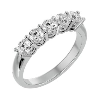 1 Carat Five Diamond Wedding Band In White Gold. Very Popular Diamond Band In Solid Gold!