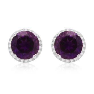 7 Carat Amethyst Halo Stud Earrings in Sterling Silver