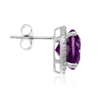 7 Carat Amethyst Halo Stud Earrings in Sterling Silver