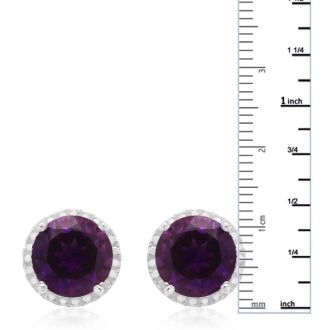 7 Carat Amethyst Halo Stud Earrings in Sterling Silver