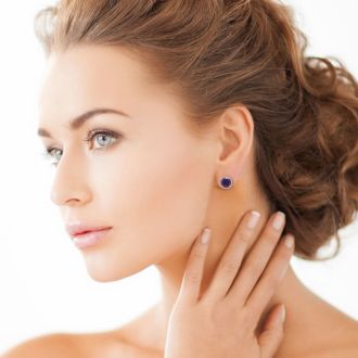 7 Carat Amethyst Halo Stud Earrings in Sterling Silver